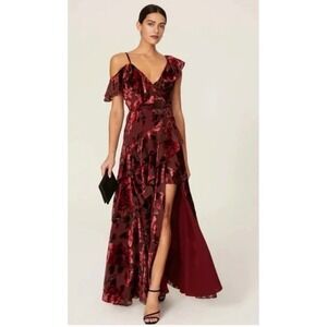 Hutch Red Velvet Ruffle Gown